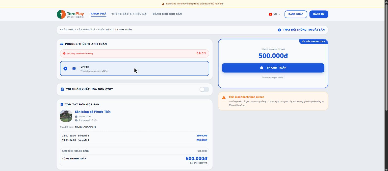 Sau khi chọn VNPay, nút THANH TOÁN sẵn sàng.