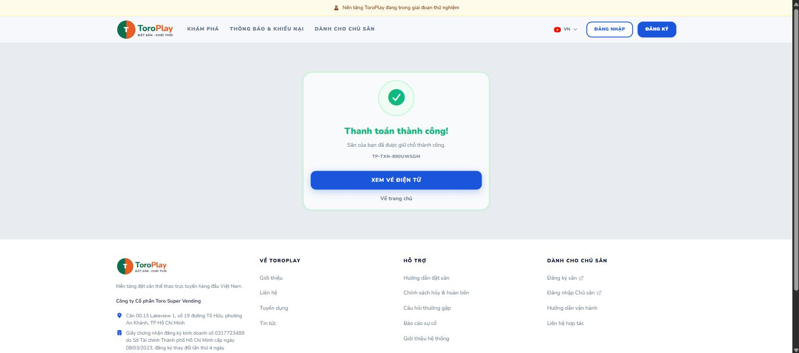 Thanh toán thành công — nhấn XEM VÉ ĐIỆN TỬ.