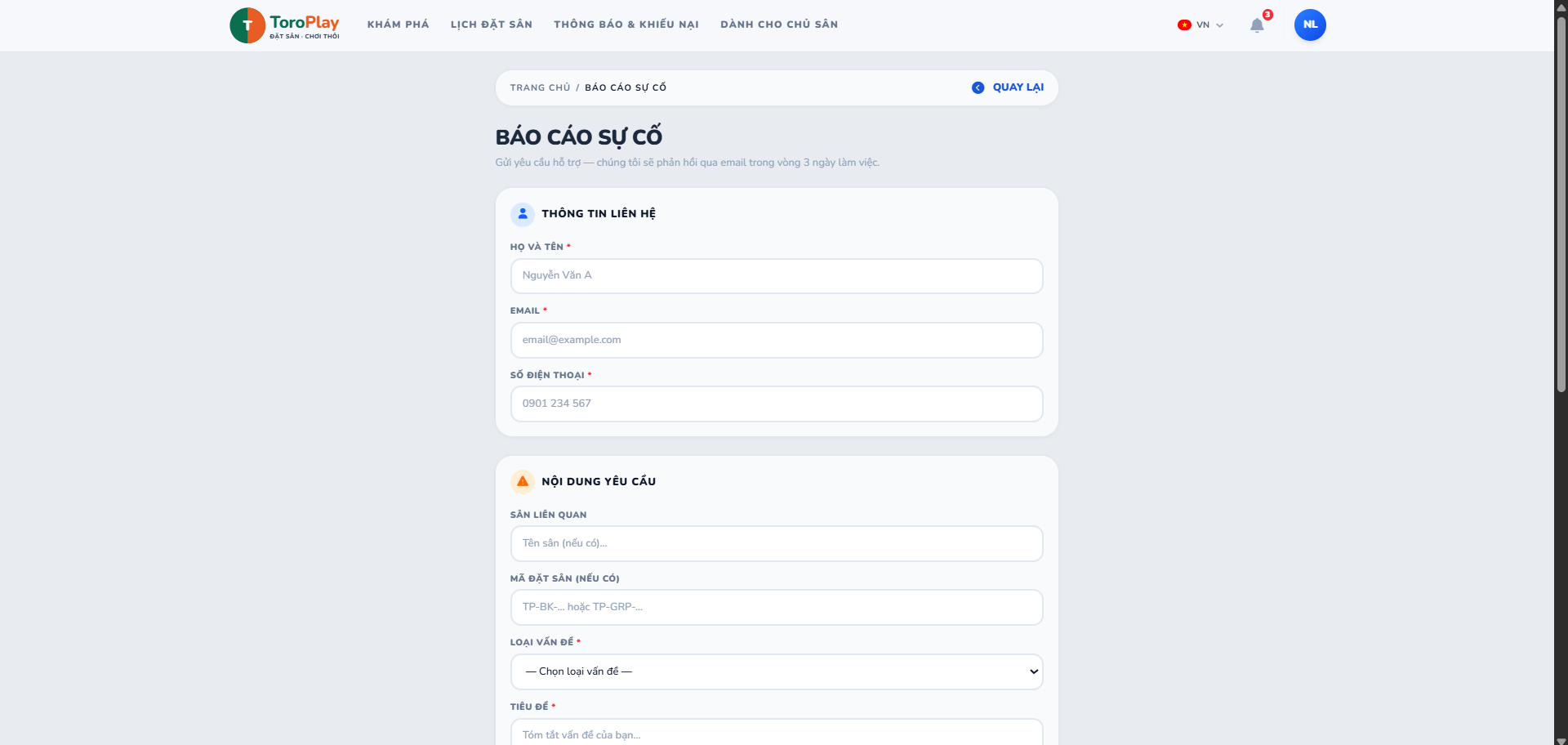 Báo cáo sự cố